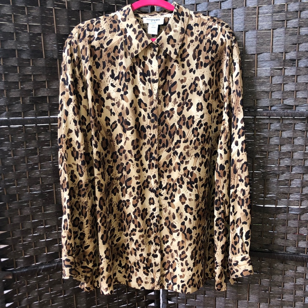Easy Spirit Button Down Leopard Print Shirt